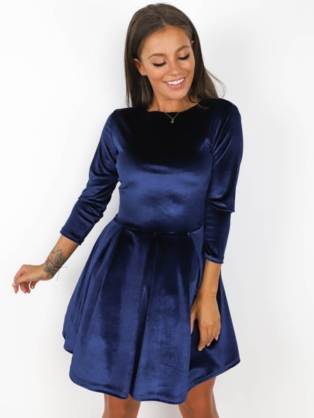 Elegant Velvet Dress With Ruffled Bodice | dark blue X205