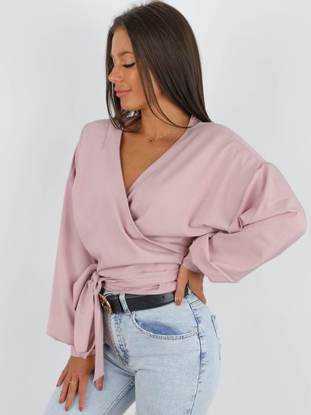 Envelope Blouse With Waist Tie | dirty pink A37