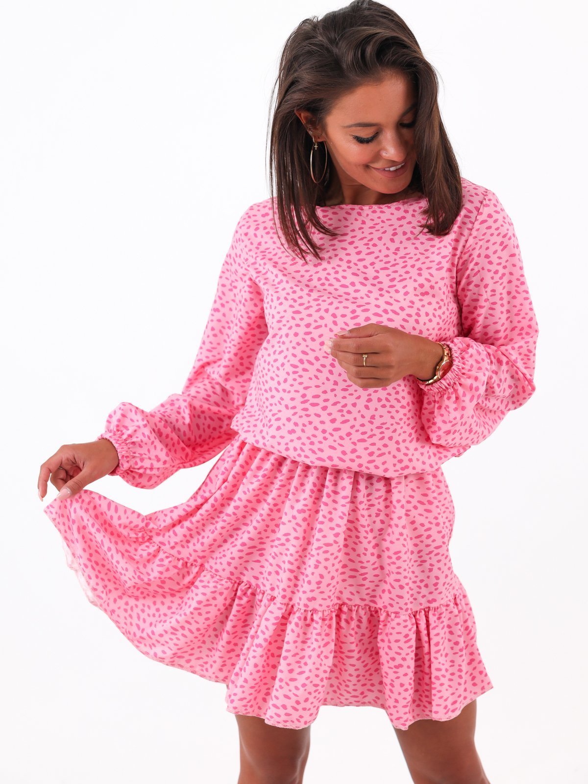 Flirty Ruffle Dress | pink with spots B97