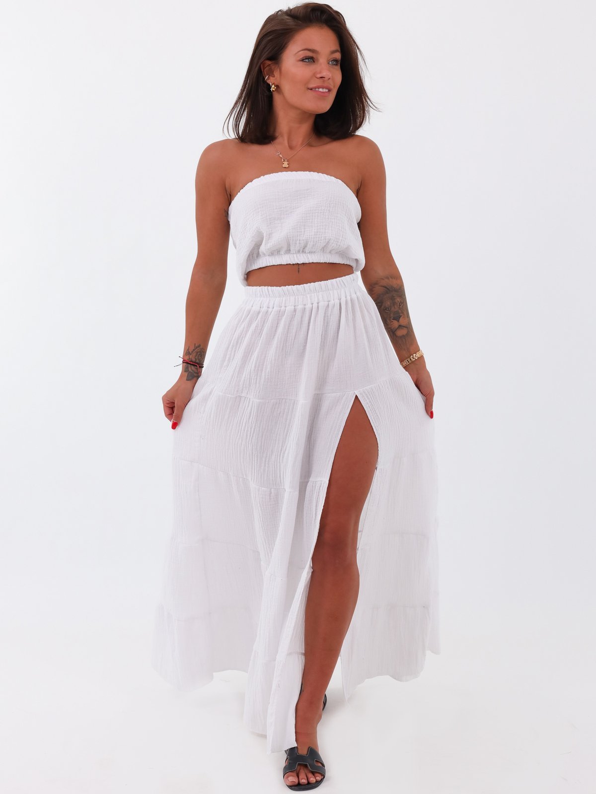 Long Muslin Flowy Maxi Skirt | white B127