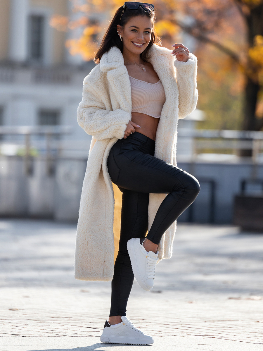 long beige fur coat