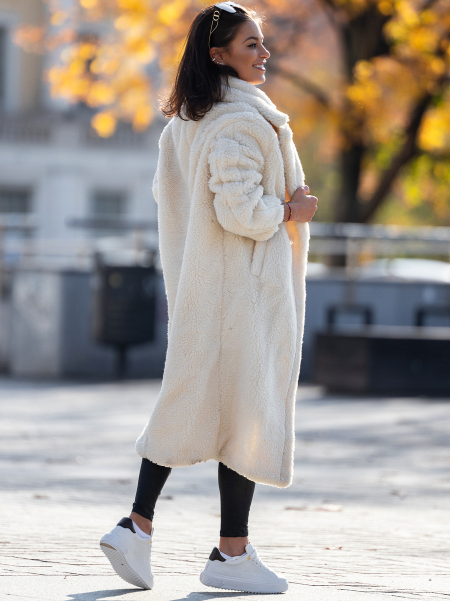 long beige fur coat