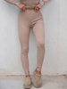Obcisłe SPODNIE LEGGINSY bawełniane z dzianiny prążkowanej beż E29 k01
