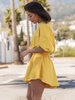 Dresowy bawełniany KOMPLET bluza z krótszym rękawem bluzowana i spodenki asymetryczne żółty X121 k01