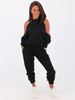 Dres swetrowy komplet bluza odkryte ramiona+spodnie czarny b54 k01