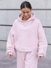 Oversizowa bawełniana BLUZA kangurka z kapturem z prostym ściągaczem z dresu drapanego baby pink X511