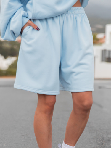 Dresowe bawełniane SPODENKI SZORTY dłuższe baggy baby blue X50 k01