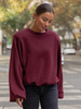 Oversizowa bawełniana BLUZA z drapanego dresu z poduszkami na ramionach bordowa X469 k01