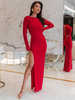 Elegancka dopasowana SUKIENKA maxi z wycięciem na plecach czerwona E637 k01
