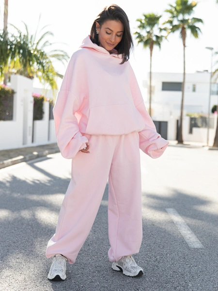 Dresowe bawełniane SPODNIE baggy baby pink E643