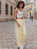 Luźne SPODNIE baggy z bawełnianej dresówki niedrapanej od wewnątrz butter yellow jasny żółty X151 k01