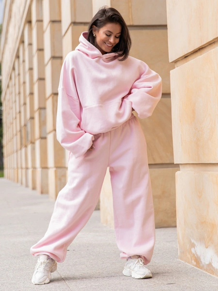 Dresowe bawełniane SPODNIE baggy baby pink E643