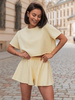 Dresowy bawełniany KOMPLET krótki oversizowy t-shirt i krótkie spodenki butter yellow jasny żółty X133 k01