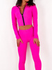 KOMPLET z lycry krótka bluza z zamkiem na stójce i legginsy neon róż d135 k01