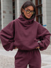 Viralowa Bawełniana BLUZA z drapanego dresu z kapturem na stójce z kieszeniami kangurka deep plum / śliwkowa  E1