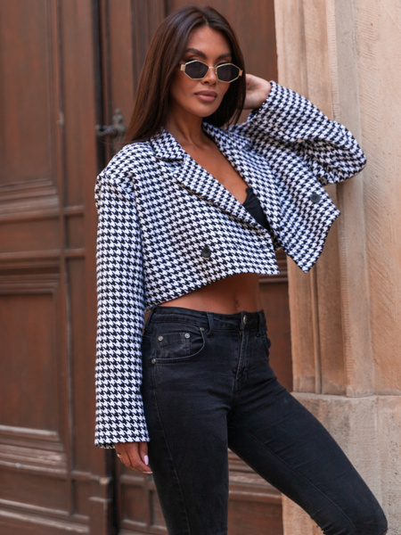 Oversizowa krótka MARYNARKA pepitka E450 k01