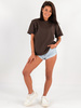 Bawełniany basicowy t-shirt oversize z krótkim rękawem brązowa d121 k01