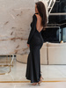 Elegancka maxi SUKIENKA z długim rękawem odkryte plecy i drapowanie efekt push up czarna E623 k01