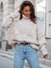 Oversizowy SWETER z golfem gruby mięsisty splot beżowy S164 k01