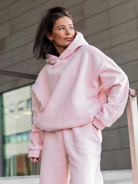Dresowa bawełniana BLUZA z kapturem kangurka o klasycznym kroju baby pink X350