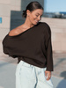 Dresowa bawełniana BLUZA opuszczana na ramiona oversize szeroka czekoladowa X413 k01