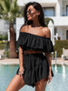 KOMPLET bluzka hiszpanka z odkrytymi ramionami i asymetryczne spódnico spodenki ze zwiewnej tkaniny czarny X123 k01