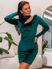 Welurowa SUKIENKA mini z półgolfem i wycięciem zielona D579 k01