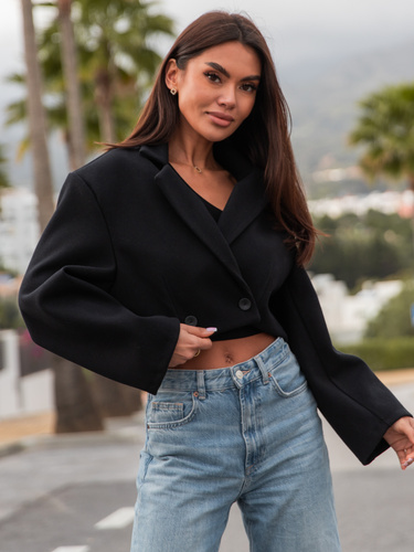 Oversizowa krótka MARYNARKA zapinana na guzik czarna X66