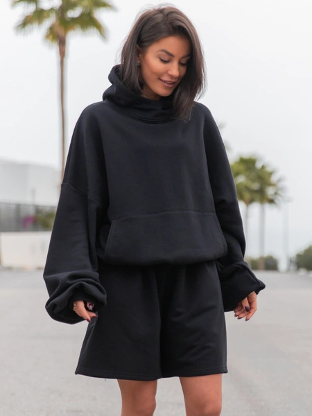 Dresowe bawełniane SPODENKI SZORTY dłuższe baggy czarne X50