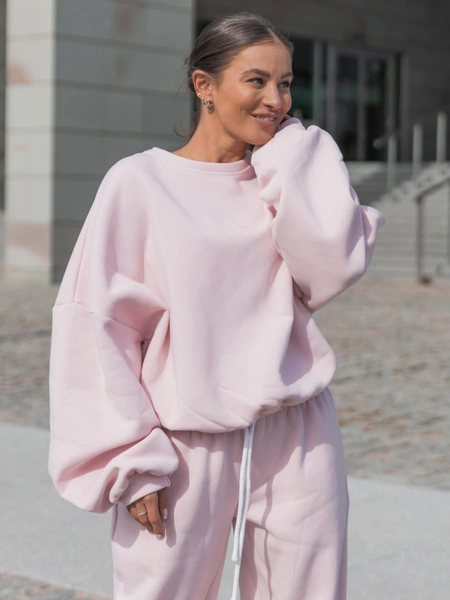 Dresowa bawełniana BLUZA oversize szeroka baby pink X402