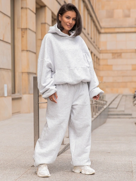 Viralowy ZESTAW: bawełniana BLUZA oversize z kapturem E644 + SPODNIE baggy E643