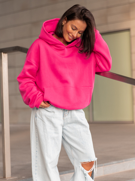 Dresowa bawełniana BLUZA z kapturem kangurka o klasycznym kroju różowa X350