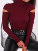 Bawełniana bluzka z golfem wycięte ramiona bordowa B222 k01