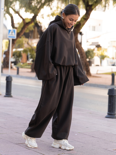 Bawełniana dresowa BLUZA z kapturem oversize z szerokimi rękawami z dresu pętelkowego dark chocolate X515