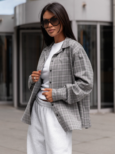 Oversizowa KOSZULA w kratę szarą wzór 6 X363 k01