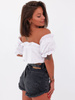Bawełniana krótka bluzka z bufiastymi rękawami biała b147 kk01