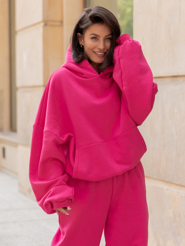 Viralowa Dresowa bawełniana BLUZA z kapturem oversize szeroka różowa E644