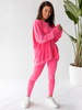 KOMPLET welurowy oversizowa dłuższa bluza i legginsy z wysokim stanem różowy D165 k01