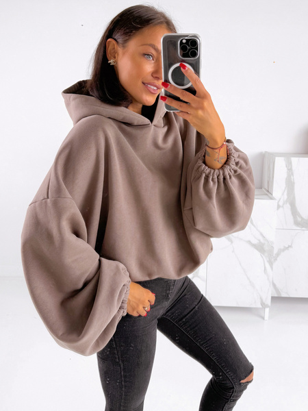 Szeroka luźna BLUZA z kapturem oversize coffee E348 k01