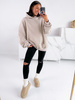 Bawełniana dresowa BLUZA oversize z kapturem i mankietami z prążkowanej dzianiny stone E340 k01