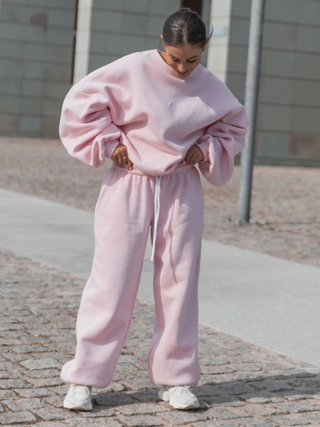Dresowe bawełniane SPODNIE baggy niski stan baby pink X403