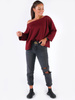 DRESOWA BLUZA OPUSZCZANA NA RAMIĘ OVERSIZE bordowa B167 kk01