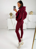 Bawełniany KOMPLET dresowa bluza kangurka z kapturem i spodnie legginsy z prążkowanej dzianiny bordowy E368 k01