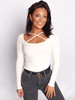 Bluzka z elastycznej dzianiny z dekoltem ecru d021 k01