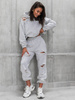 Bawełniany KOMPLET dres z dziurami bluza z kapturem i spodnie szary melanż D593 k01