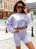 Welurowy komplet bluza i kolarki liliowy c313 k01