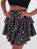 Rozkloszowana zwiewna mini spódnica czarna w różowe kwiatki b73 k01