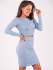 Komplet swetrowy w warkocze bluzka+spódnica baby blue b205 k01