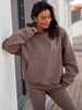 Luźna bawełniana BLUZA dresowa z kapturem z kieszeniami coffee E6 k01
