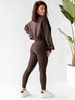 KOMPLET bawełniany oversizowa krótka bluza dresowa i legginsy z prążka brązowy D168 k01